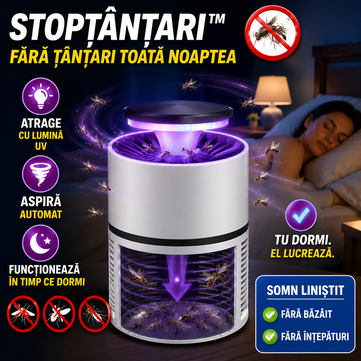 StopȚânțari™ - Capcana Inteligentă Care Atrage Și Capturează Țânțarii Automat