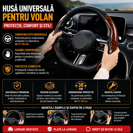 Husă Antiderapantă pentru Volan WoodGrip™