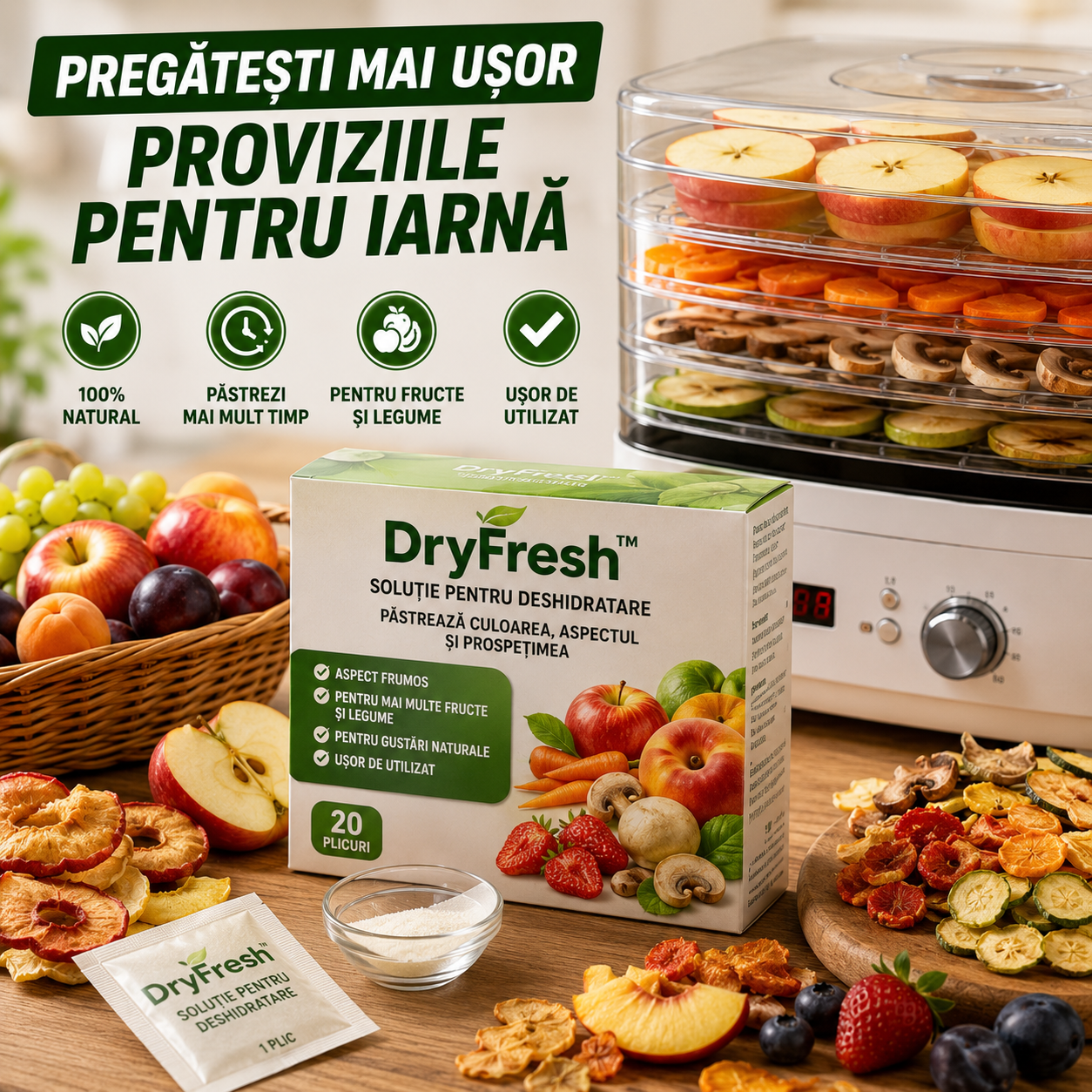 Pudră Pentru Deshidratarea Fructelor și Legumelor- DryFresh™