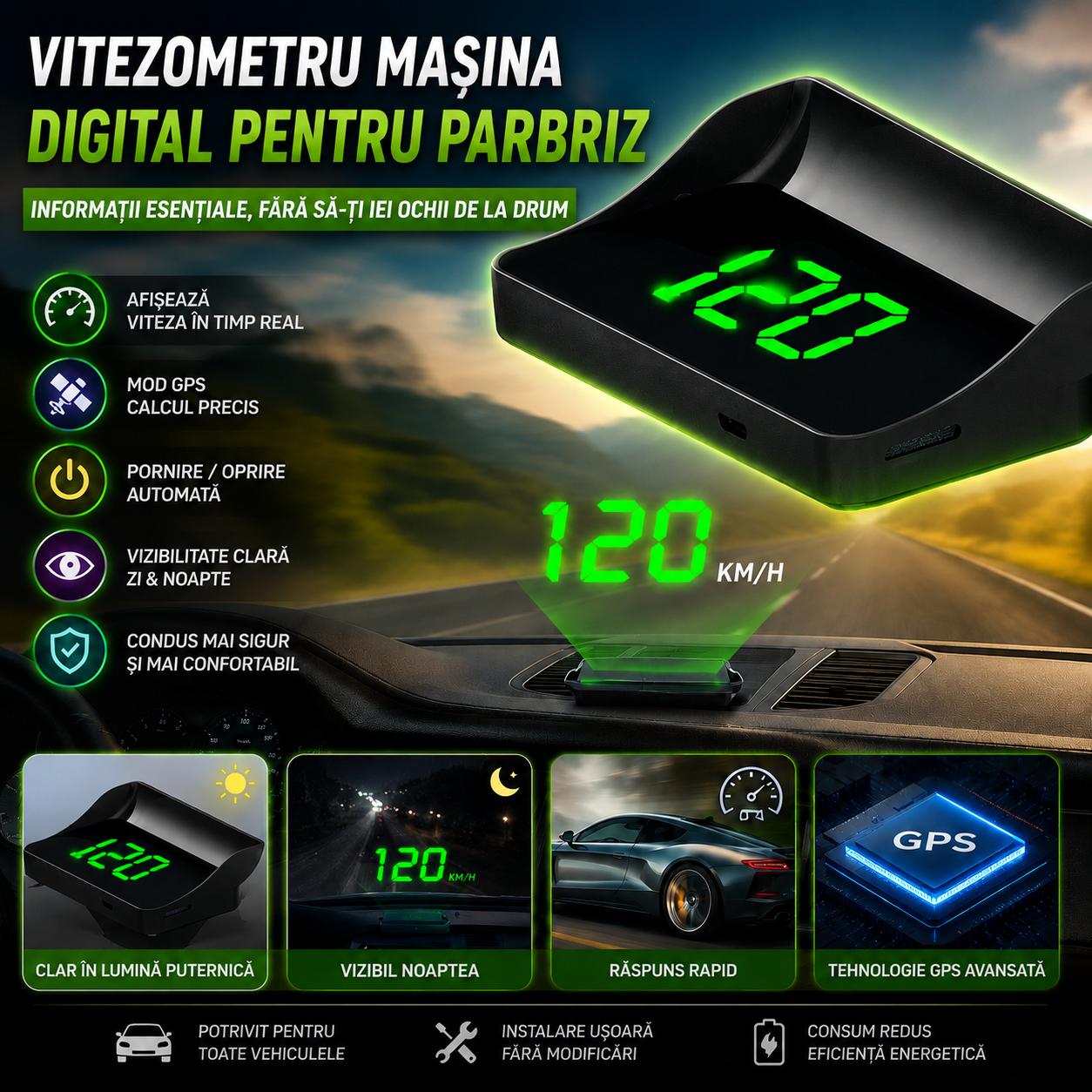 Vitezometru Digital pentru Parbriz  SpeedView™