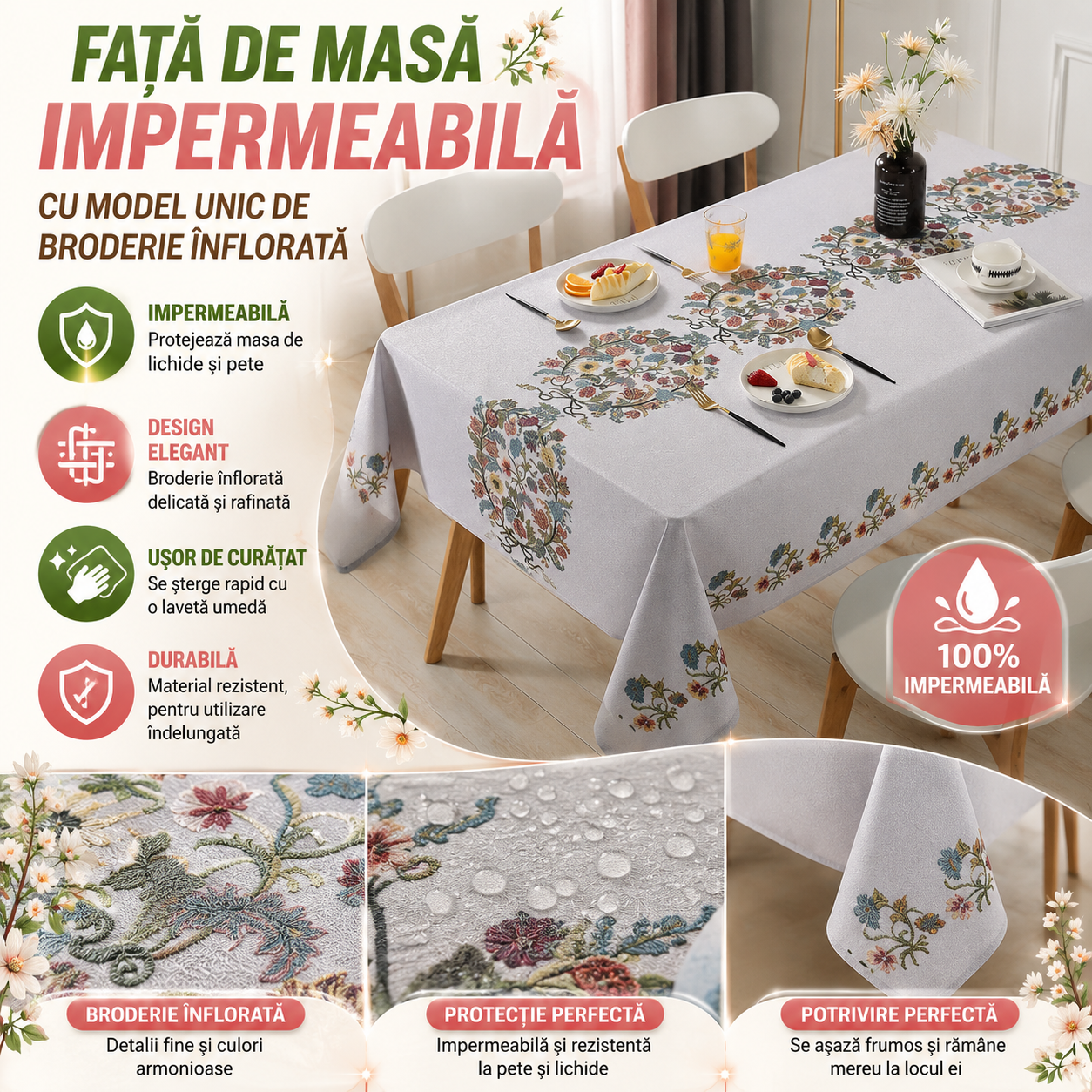 Față De Masă Impermeabilă FloareElegance™